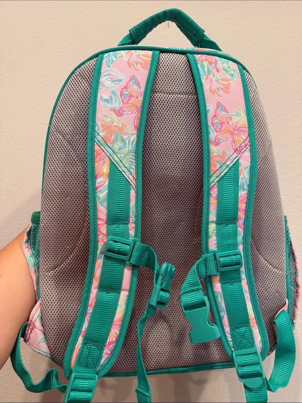 Lilly Pulitzer x Pottery Barn Butterfly Print Backpack Pink Teal Gold Zipper